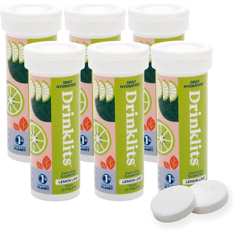 Drinklits Lemon-Lime Best Electrolyte Sports Drink Tablets - 6 Tubes | 60 Servings Hydration Electrolyte Tablets White Smoke