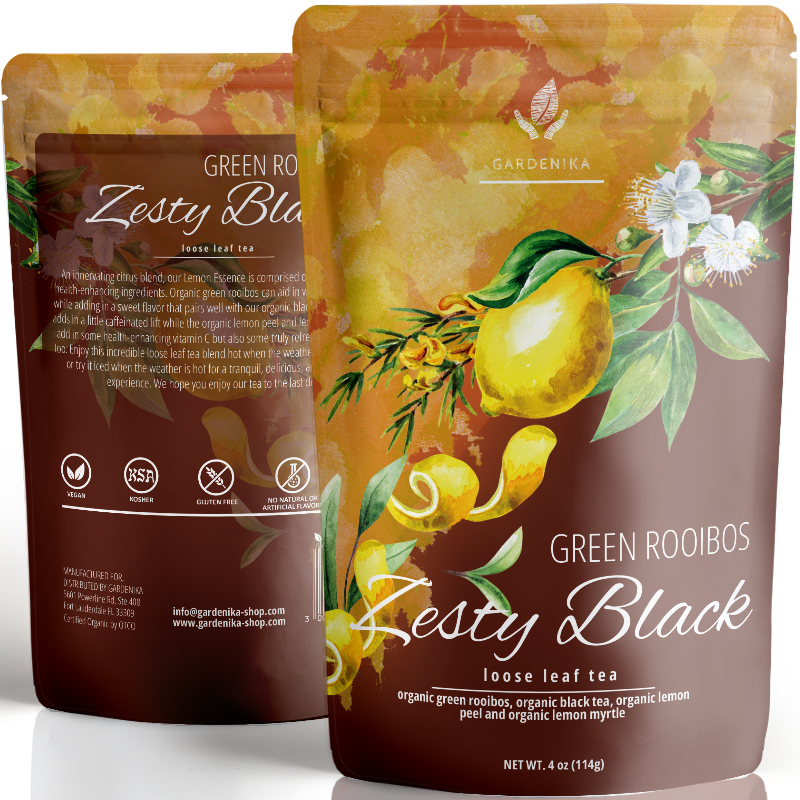 Gardenika Shop Green Rooibos Black Tea, Citrus Blend - Organic & Kosher Loose Leaf Tea Rosy Brown