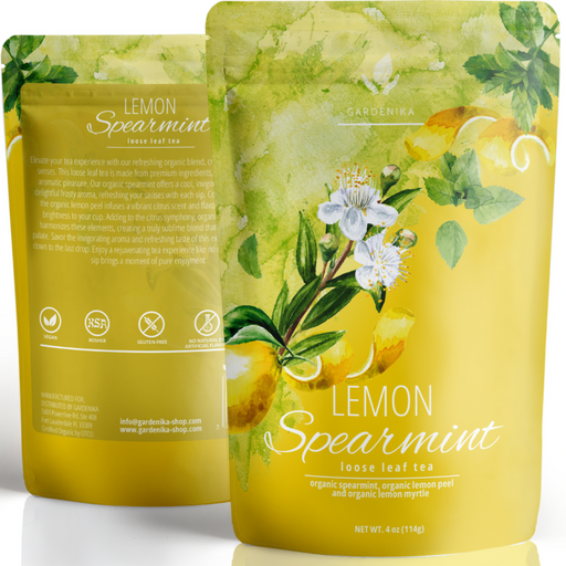 Gardenika Shop Lemon Spearmint Tea, Refreshing Herbal Blend - Organic & Kosher Loose Leaf Tea Light Goldenrod