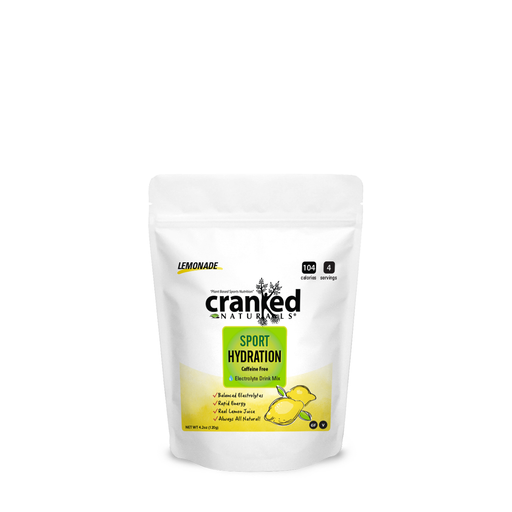 Cranked Naturals Plant Based Sports Nutrition Sport Hydration: Lemonade, Caffeine Free Hydration White Smoke 4.2oz Bag (4 Serv)