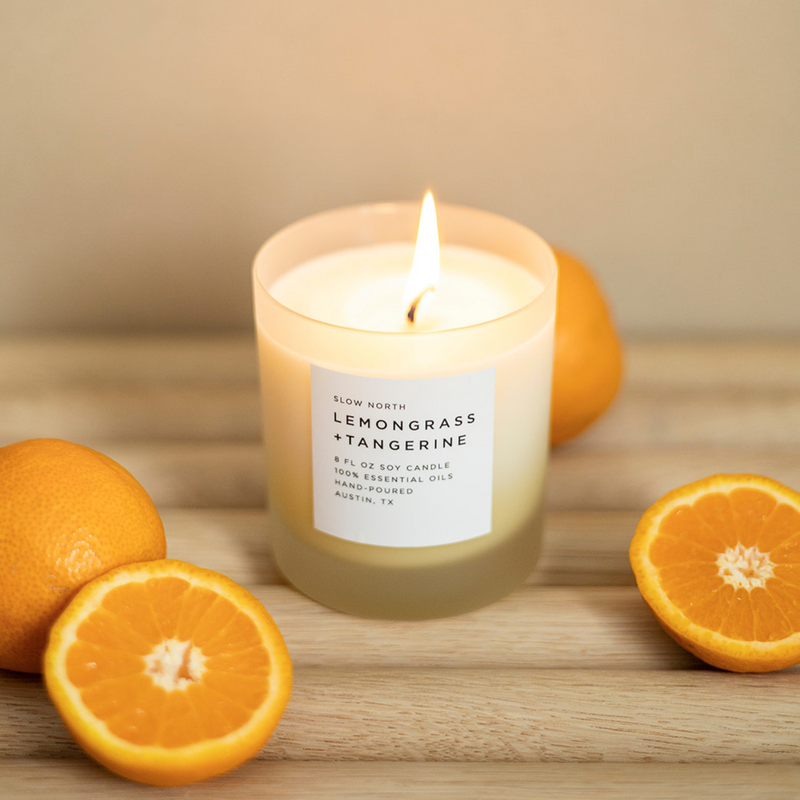 Slow North Lemongrass + Tangerine - Signature Candle Frosted Candles Tan