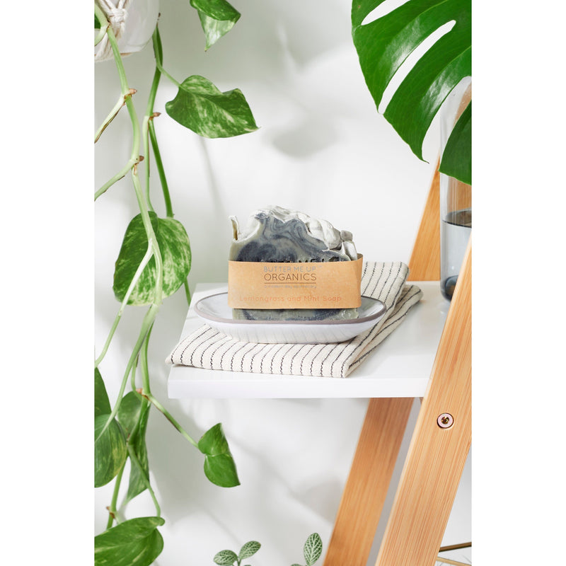 Butter Me Up Organics Organic Lemongrass Mint with Activated Charcoal and French Green Clay / VEGAN SOAP / PALM FREE Soap Light Gray Lemongrass Mint Soap,Lemongrass Mint Soap + Stained Wood Bamboo Soap Dish