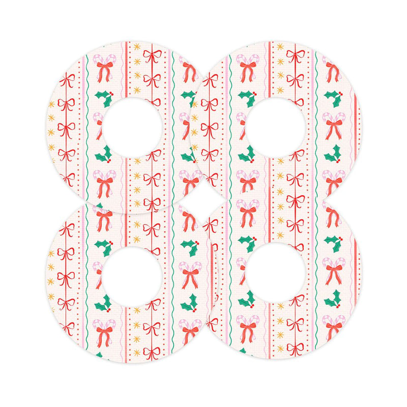 Peelz Holly Jolly Ribbon FreeStyle Libre 3 Plus & Lingo  Patch Tape - Pump Peelz Patch Medical Tape White Smoke 12-Pack (Set of 12 Patches),4-Pack (Set of 4 Patches),1-Single (1 Single Patch)