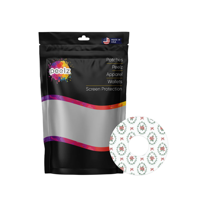 Peelz Poinsettia Parade FreeStyle Libre 3 Plus & Lingo  Patch Tape - Pump Peelz Patch Medical Tape White Smoke 12-Pack (Set of 12 Patches),4-Pack (Set of 4 Patches),1-Single (1 Single Patch)