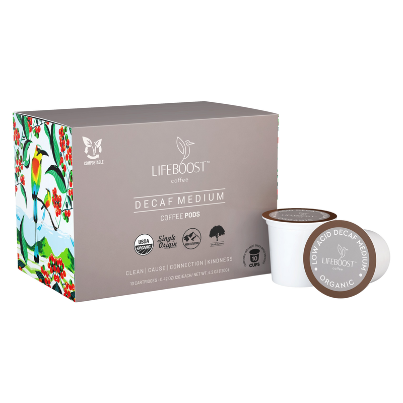 Lifeboost Coffee Medium Roast Decaf Decaf Roast White Smoke Pods / 1