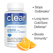Clear Wellness 360 Lysine + Probiotic Supplement for Cold Sore Support | Lip & Skin Health + Immune Support Probiotics Plus Black 3 Pack,1 Bottle,6 Pack