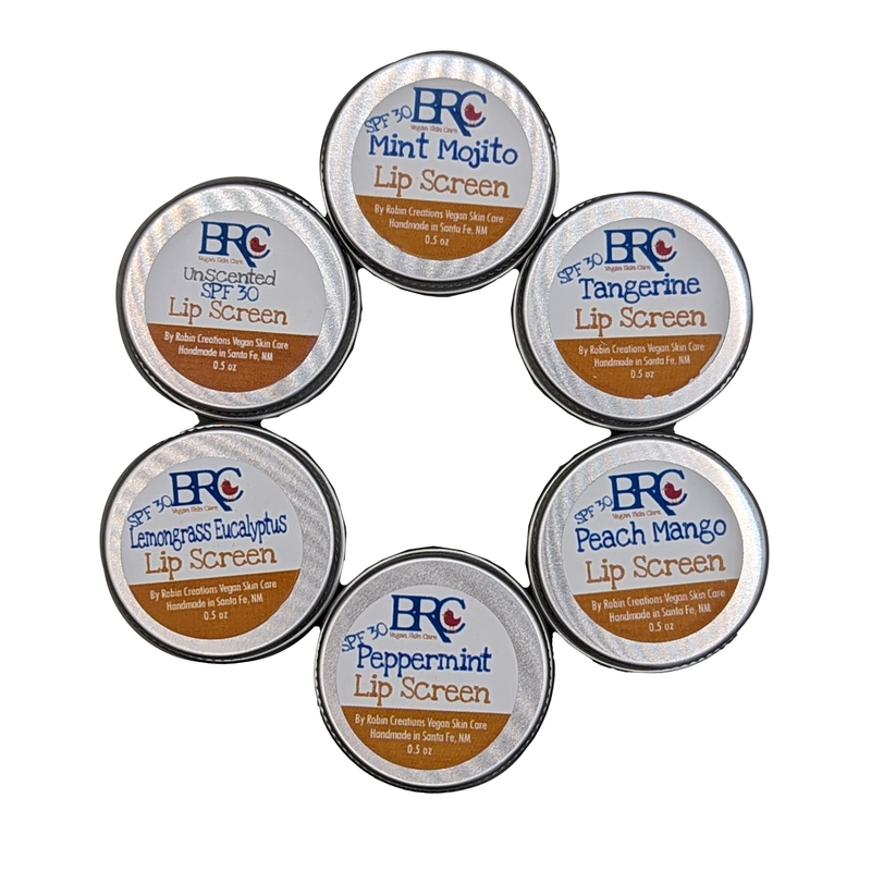 By Robin Creations Zero Waste Vegan Natural SPF 30 Lip Screen Tins Sunblock & Sunburn Care Gray 6 Pack / Peppermint,6 Pack / Mint Mojito,6 Pack / LemongrassEucalyptus,6 Pack / Coconut Vanilla,6 Pack / Tangerine,6 Pack / Unflavored,6 Pack / Fruity Pack,6 Pack / Minty Pack,6 Pack / Surprise Me!,6 Pack / Flavors in Comments,12 Pack / Peppermint,12 Pack
