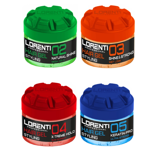 Vip Barber Supply Lorenti Hair Styling Gel 300ml Styling Gel White Smoke 02 Natural Shine Mega Hold,03 Shine & Strong Hold,04 X-treme Hold Gum Effect,05 Keratin-Pro Ultra Strong