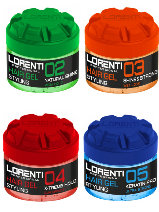 Vip Barber Supply Lorenti Hair Styling Gel 300ml Styling Gel White Smoke 02 Natural Shine Mega Hold,03 Shine & Strong Hold,04 X-treme Hold Gum Effect,05 Keratin-Pro Ultra Strong