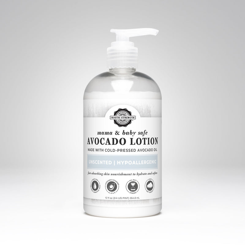 Rustic Strength Avocado Lotion | Mama + Baby Safe Lotion White Smoke 16 oz Plastic,Gallon Jar Plastic,Gallon Jar Glass