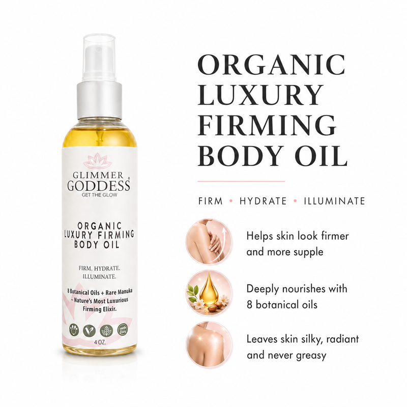 Glimmer Goddess® Organic Skin Care Organic Luxury Firming Body Oil – Anti-Aging Treatment Body Oil White Smoke