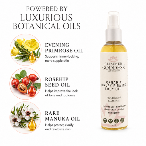 Glimmer Goddess® Organic Skin Care Organic Luxury Firming Body Oil – Anti-Aging Treatment Body Oil White Smoke