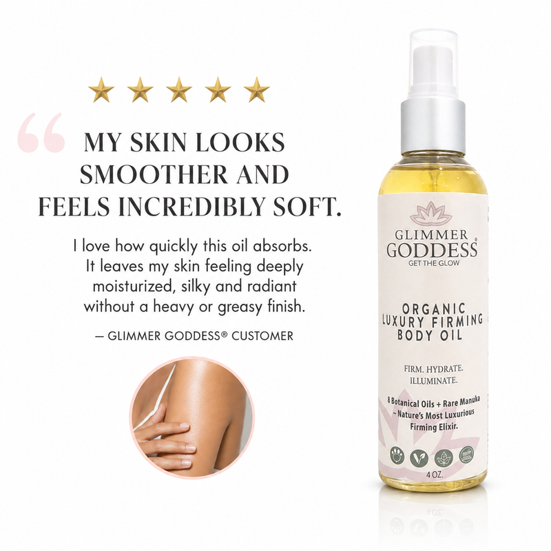 Glimmer Goddess® Organic Skin Care Organic Luxury Firming Body Oil – Anti-Aging Treatment Body Oil White Smoke