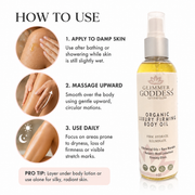 Glimmer Goddess® Organic Skin Care Organic Luxury Firming Body Oil – Anti-Aging Treatment Body Oil White Smoke