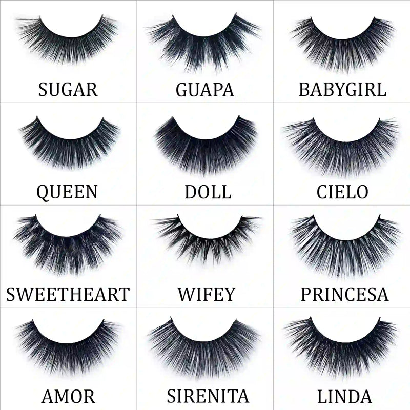 Prolux Cosmetics Faux Mink False Eyelashes Eyelashes White Smoke #1-Sugar,#2-Guapa,#3-Babygirl,#4-Queen,#5-Doll,#6-Cielo,#7-Sweetheart,#8-Wifey,#9-Princesa,#10-Amor,#11-Sirenita,#12-Linda