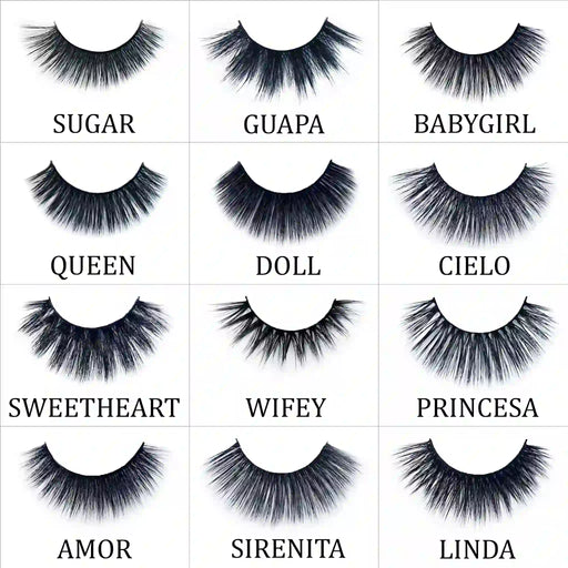 Prolux Cosmetics Faux Mink False Eyelashes Eyelashes White Smoke #1-Sugar,#2-Guapa,#3-Babygirl,#4-Queen,#5-Doll,#6-Cielo,#7-Sweetheart,#8-Wifey,#9-Princesa,#10-Amor,#11-Sirenita,#12-Linda