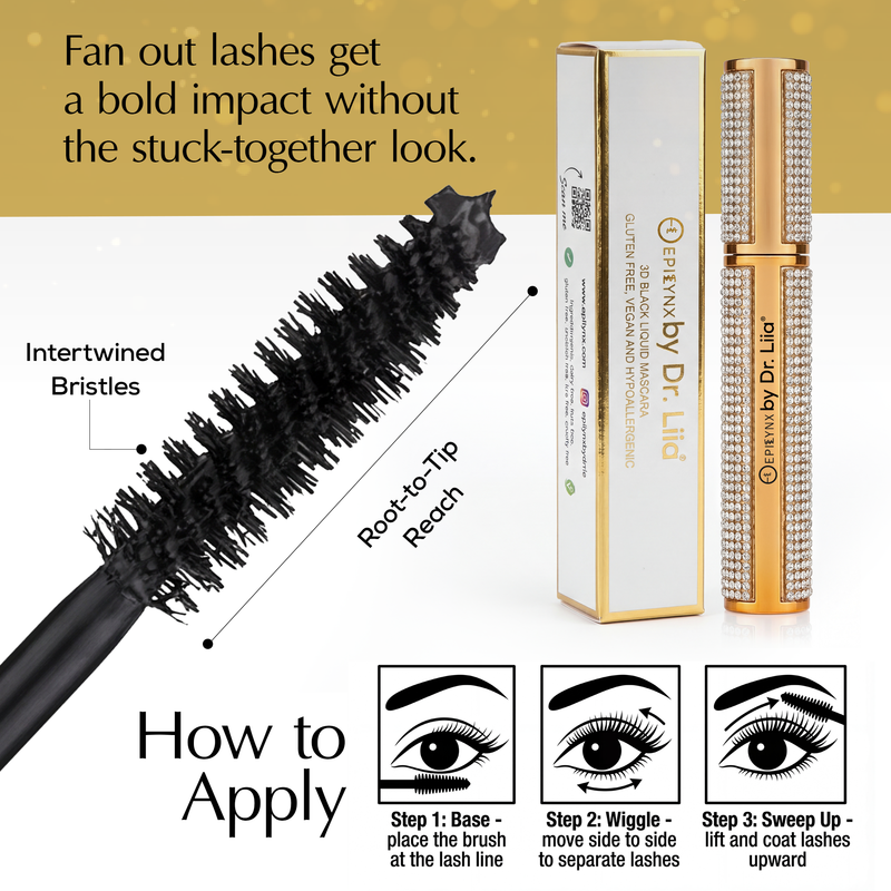 EpiLynx Mega Volume Vegan Mascara Black and Blue – Smudge-Proof with Handmade Diamond Case White Smoke Blue,Black