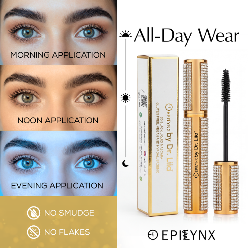 EpiLynx Mega Volume Vegan Mascara Black and Blue – Smudge-Proof with Handmade Diamond Case White Smoke Blue,Black