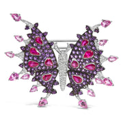 Bids.com 18K White Gold 1.00 Cttw Diamond, Ruby  Sapphire, and Amethyst Mixed Gemstone Butterfly Brooch Pin (G-H Color, VS1-VS2 Clarity) Accessories White Smoke White.Gold / 0.99