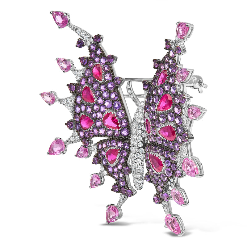 Bids.com 18K White Gold 1.00 Cttw Diamond, Ruby  Sapphire, and Amethyst Mixed Gemstone Butterfly Brooch Pin (G-H Color, VS1-VS2 Clarity) Accessories White Smoke White.Gold / 0.99