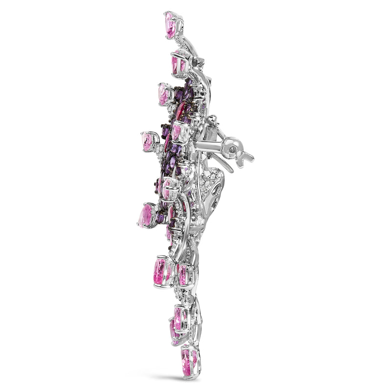 Bids.com 18K White Gold 1.00 Cttw Diamond, Ruby  Sapphire, and Amethyst Mixed Gemstone Butterfly Brooch Pin (G-H Color, VS1-VS2 Clarity) Accessories White Smoke White.Gold / 0.99