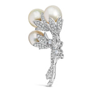 Bids.com 18K White Gold 2 1/5 Cttw Diamond and South Sea Pearl Floral Brooch Pin (G-H Color, VS1-VS2 Clarity) Accessories White Smoke White.Gold / 2.25