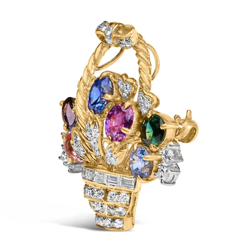 Bids.com 18K Yellow Gold 1 1/10 Cttw Diamond and Mixed Gemstone Floral Bouquet Pendant and Brooch Pin (G-H Color, VS1-VS2 Clarity) Accessories White Smoke Yellow.Gold / 1.1
