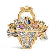 Bids.com 18K Yellow Gold 1 1/10 Cttw Diamond and Mixed Gemstone Floral Bouquet Pendant and Brooch Pin (G-H Color, VS1-VS2 Clarity) Accessories White Smoke Yellow.Gold / 1.1