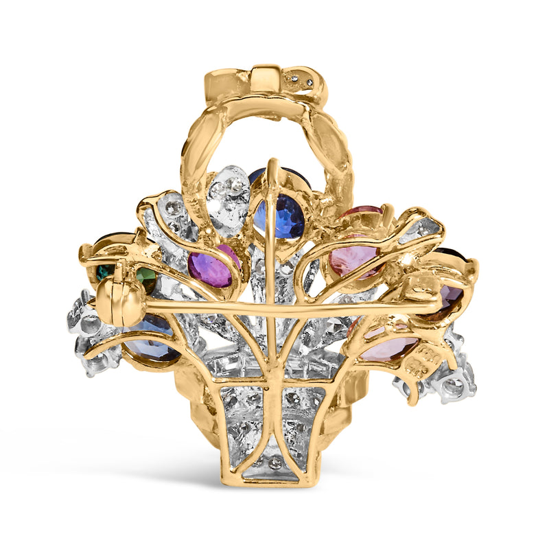 Bids.com 18K Yellow Gold 1 1/10 Cttw Diamond and Mixed Gemstone Floral Bouquet Pendant and Brooch Pin (G-H Color, VS1-VS2 Clarity) Accessories White Smoke Yellow.Gold / 1.1