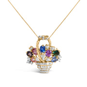 Bids.com 18K Yellow Gold 1 1/10 Cttw Diamond and Mixed Gemstone Floral Bouquet Pendant and Brooch Pin (G-H Color, VS1-VS2 Clarity) Accessories White Smoke Yellow.Gold / 1.1