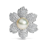 Bids.com 18K White Gold 2 3/4 Cttw Diamond and 12.5 MM Cultured Freshwater Pearl Floral Brooch Pin (G-H Color, VS1-VS2 Clarity) Accessories White Smoke White.Gold / 2.81