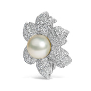 Bids.com 18K White Gold 2 3/4 Cttw Diamond and 12.5 MM Cultured Freshwater Pearl Floral Brooch Pin (G-H Color, VS1-VS2 Clarity) Accessories White Smoke White.Gold / 2.81