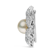 Bids.com 18K White Gold 2 3/4 Cttw Diamond and 12.5 MM Cultured Freshwater Pearl Floral Brooch Pin (G-H Color, VS1-VS2 Clarity) Accessories White Smoke White.Gold / 2.81