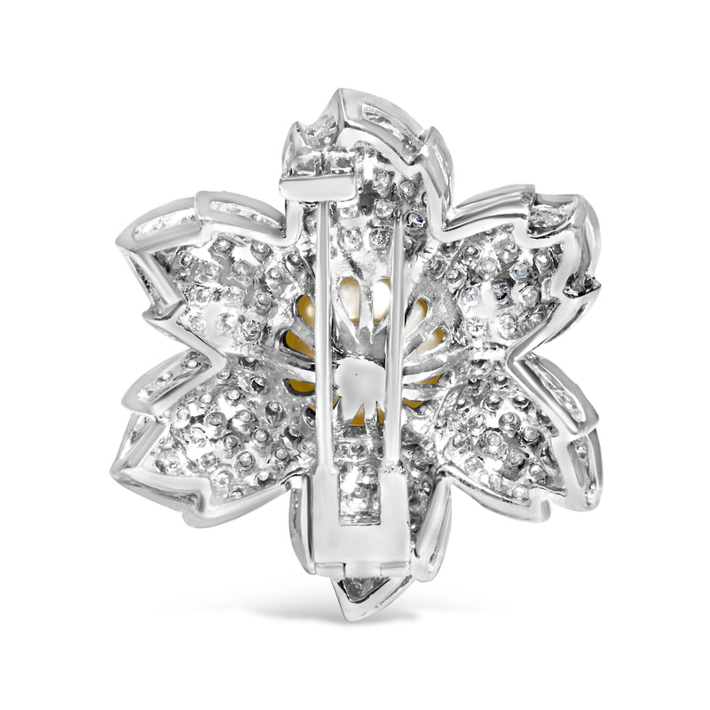 Bids.com 18K White Gold 2 3/4 Cttw Diamond and 12.5 MM Cultured Freshwater Pearl Floral Brooch Pin (G-H Color, VS1-VS2 Clarity) Accessories White Smoke White.Gold / 2.81