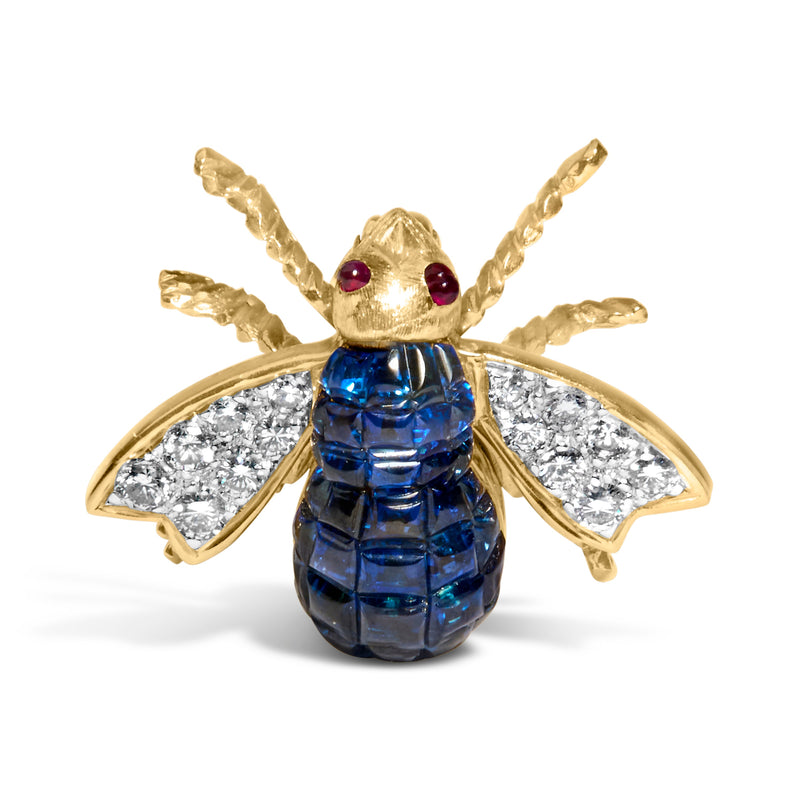 Bids.com 18K Yellow Gold 3/8 Cttw Diamond and 5 4/5 Cttw Blue Sapphire Bumblebee Brooch Pin (F-G Color, VS2-SI1 Clarity) Accessories White Smoke Yellow.Gold / 0.44