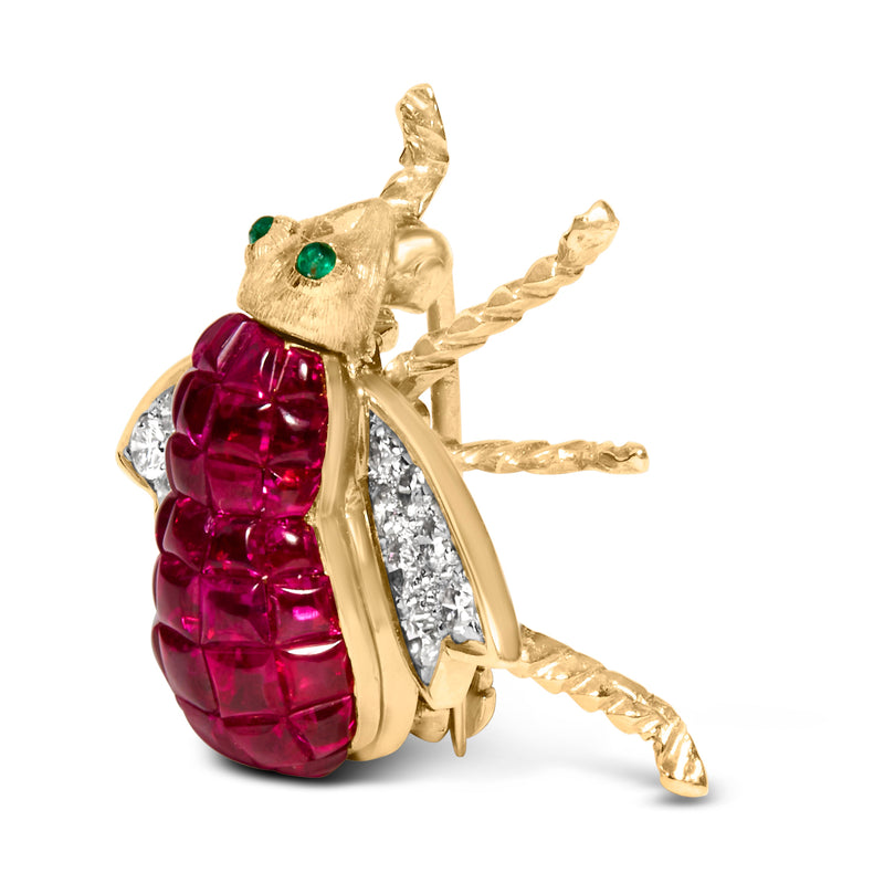 Bids.com 18K Yellow Gold 3/8 Cttw Diamond and 6 3/4 Cttw Red Ruby Bumblebee Brooch Pin (F-G Color, VS2-SI1 Clarity) Accessories White Smoke Yellow.Gold / 0.44