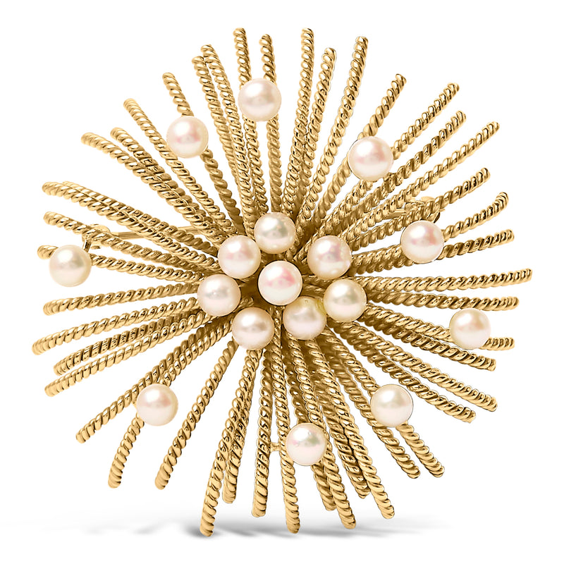 Bids.com 18K Yellow Gold Cultured Freshwater Pearl Starburst Brooch Pin Accessories White Smoke Yellow.Gold