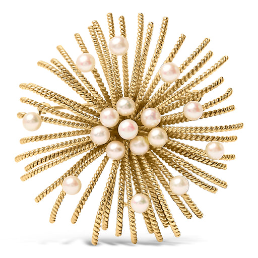 Bids.com 18K Yellow Gold Cultured Freshwater Pearl Starburst Brooch Pin Accessories White Smoke Yellow.Gold