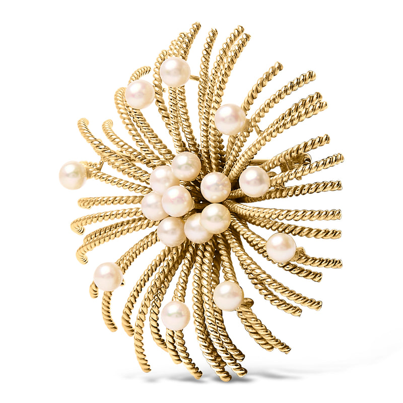 Bids.com 18K Yellow Gold Cultured Freshwater Pearl Starburst Brooch Pin Accessories White Smoke Yellow.Gold