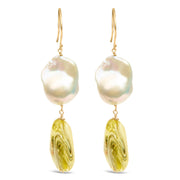 Bids.com 14K Yellow Gold Citrine and Baroque Pearl Drop and Dangle Earrings 1 3/4 Inch Dangle Earrings White Smoke Yellow.Gold