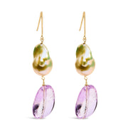 Bids.com 14K Yellow Gold Amethyst and Baroque Pearl Drop and Dangle Earrings 2" Inch Dangle Length Earrings White Smoke Yellow.Gold