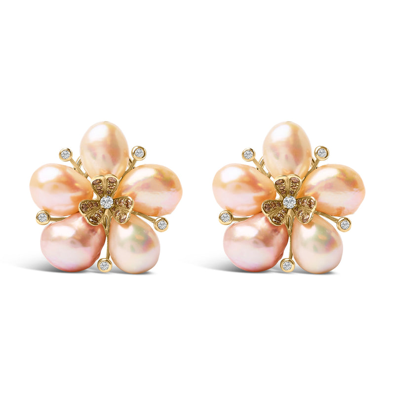 Bids.com 18K Rose Gold 3/8 Cttw Diamond and Freshwater Pearl Blossom Stud Earrings Earrings White Smoke Rose.Gold / 0.39