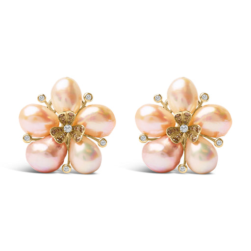 Bids.com 18K Rose Gold 3/8 Cttw Diamond and Freshwater Pearl Blossom Stud Earrings Earrings White Smoke Rose.Gold / 0.39