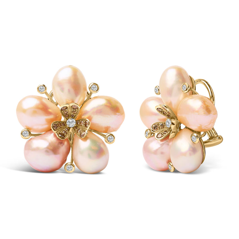 Bids.com 18K Rose Gold 3/8 Cttw Diamond and Freshwater Pearl Blossom Stud Earrings Earrings White Smoke Rose.Gold / 0.39