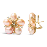 Bids.com 18K Rose Gold 3/8 Cttw Diamond and Freshwater Pearl Blossom Stud Earrings Earrings White Smoke Rose.Gold / 0.39