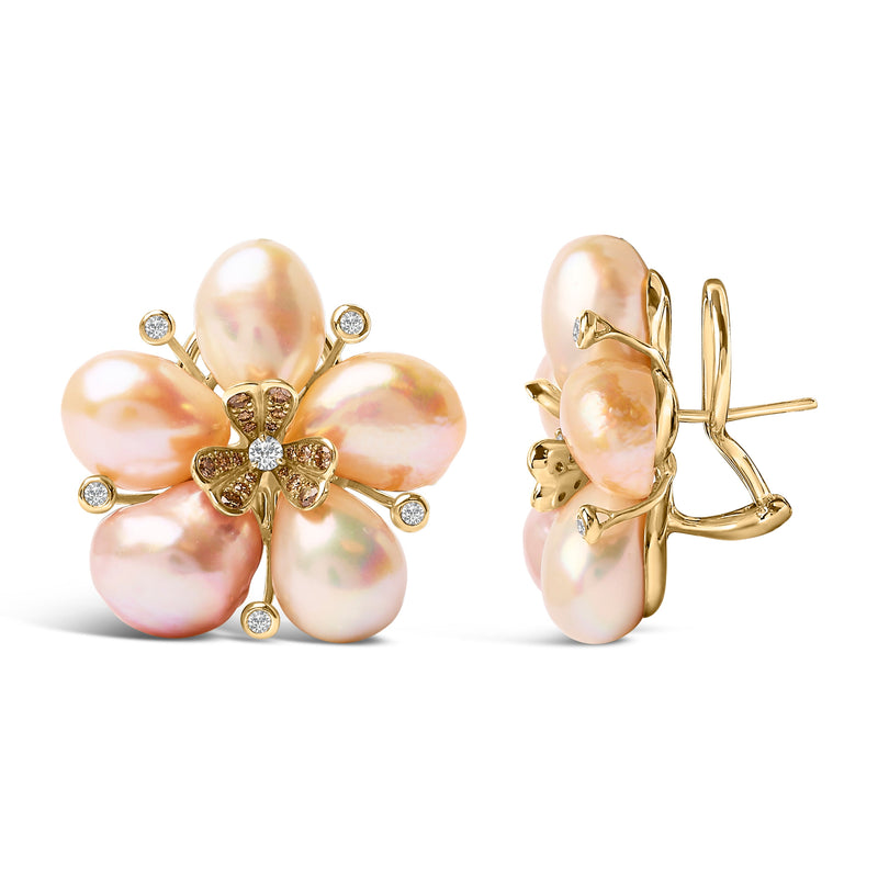 Bids.com 18K Rose Gold 3/8 Cttw Diamond and Freshwater Pearl Blossom Stud Earrings Earrings White Smoke Rose.Gold / 0.39