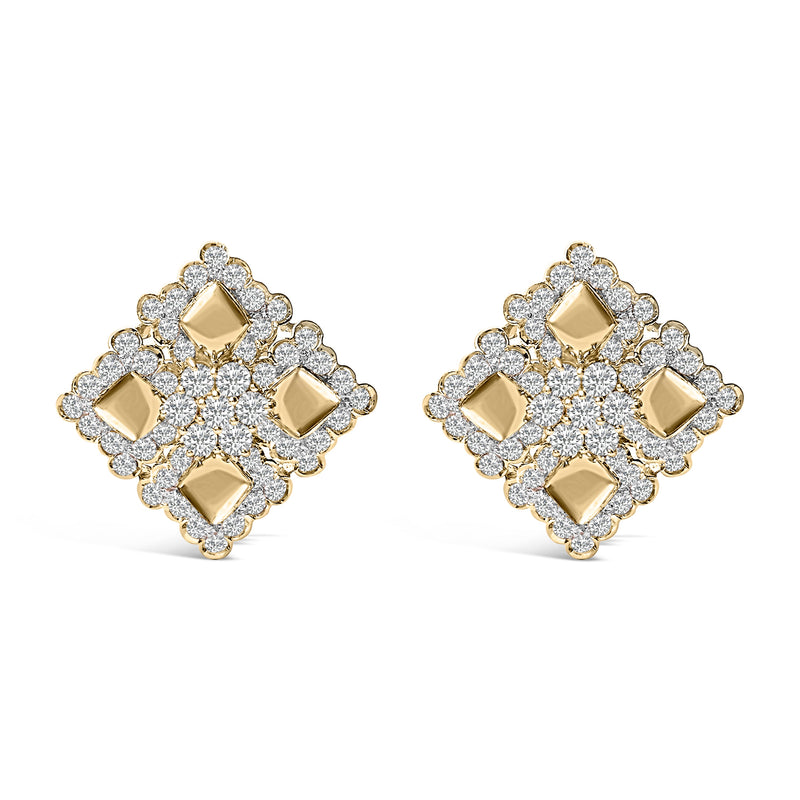 Bids.com 18K Yellow Gold Diamond 5 1/5 Cttw Geometric Cluster Stud Earrings Earrings White Smoke Yellow.Gold / 5.2