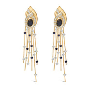Bids.com 14K Yellow Gold 1.0 Cttw Diamond and Blue Sapphire Chandelier Earrings Earrings White Smoke Yellow.Gold / 1