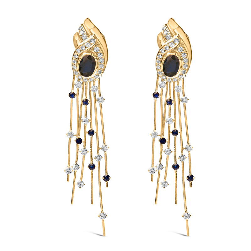 Bids.com 14K Yellow Gold 1.0 Cttw Diamond and Blue Sapphire Chandelier Earrings Earrings White Smoke Yellow.Gold / 1