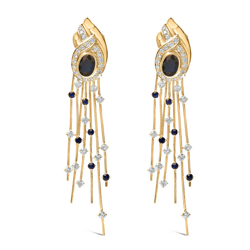 Bids.com 14K Yellow Gold 1.0 Cttw Diamond and Blue Sapphire Chandelier Earrings Earrings White Smoke Yellow.Gold / 1